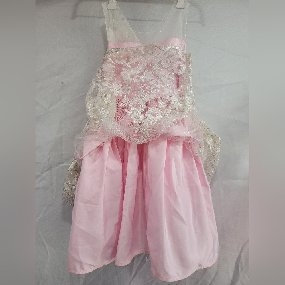 American Princess Pink Ivory Formal Flower Girl Dress Lace Pearl Trim Size 6X/7 - Picture 3 of 9